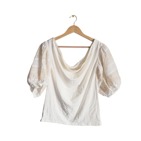 Free People Rock With It Puff Sleeve Embroidered Top Ivory Size Large - Picture 4 of 8